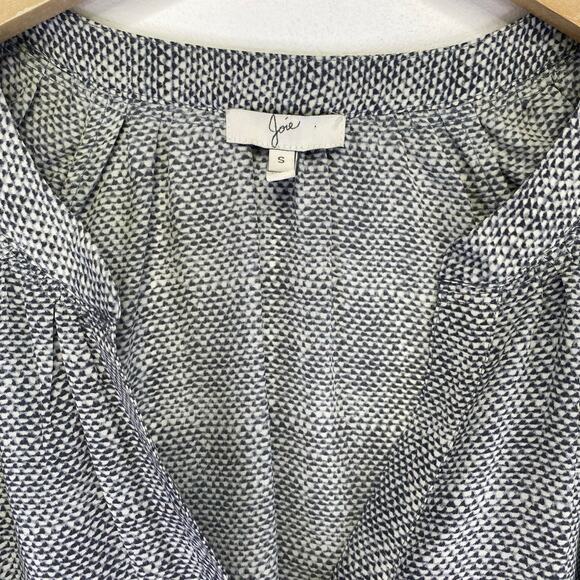 Joie Addie B 100% Silk Top Womens Sz S Gray Caviar Print Peasant Balloon Sleeve - Picture 5 of 10